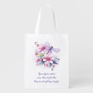 Positive flowers your efforts matter grocery bag