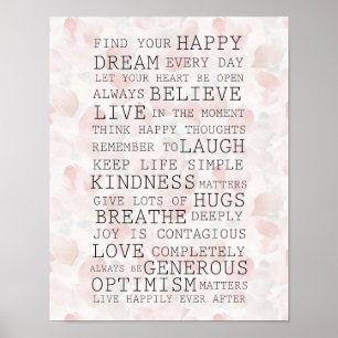 Positive Inspirational Blush Pink Rose Petals Poster