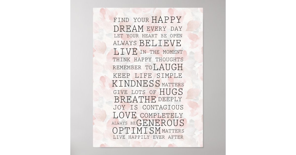 Positive Inspirational Blush Pink Rose Petals Poster | Zazzle