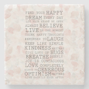 Positive Inspirational Blush Pink Rose Petals Stone Coaster
