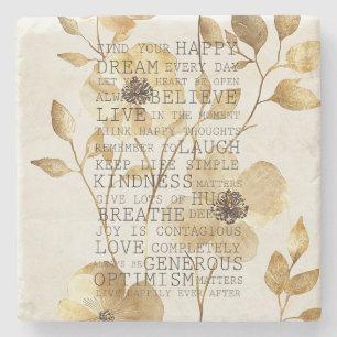 Positive Inspirational Gold Flowers Stone Coaster