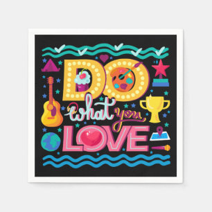 Positive inspirational quote vibrant summer black  napkins