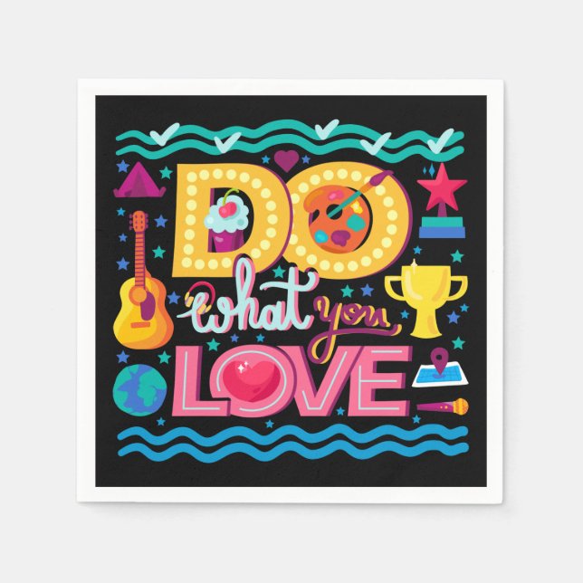 Positive inspirational quote vibrant summer black  napkins (Front)