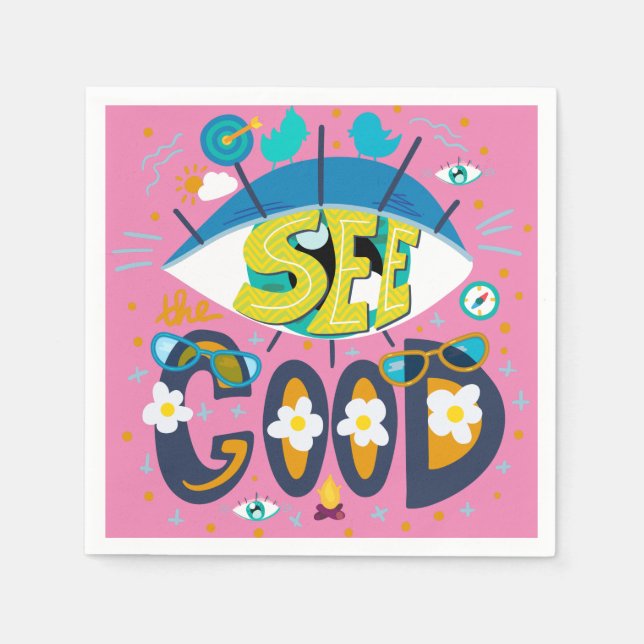 Positive inspirational quote vibrant summer pink  napkins (Front)