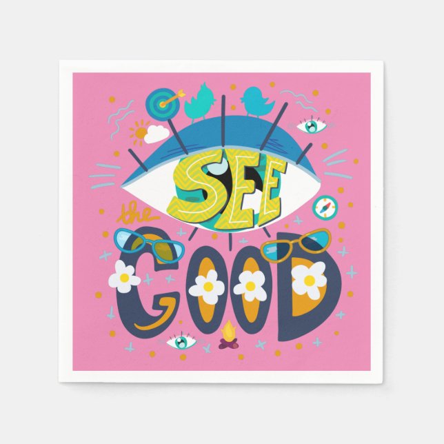 Positive inspirational quote vibrant summer pink napkins (Front)