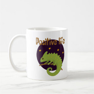 Positive life Kawaii funny cute green Chameleon Coffee Mug