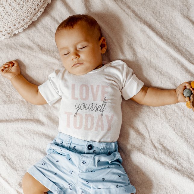 Positive Love Yourself Today Pastel Pink Quote  Baby Bodysuit (Creator Uploaded)