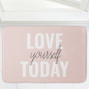 Positive Love Yourself Today Pastel Pink Quote Bath Mat
