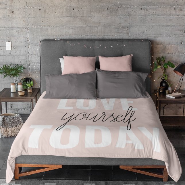  Positive Love Yourself Today Pastel Pink Quote  Duvet Cover (Creator Uploaded)