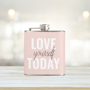 Positive Love Yourself Today Pastel Pink Quote  Flask