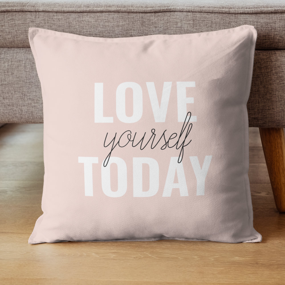 Positive Love Yourself Today Pastel Pink Quote Throw Pillow