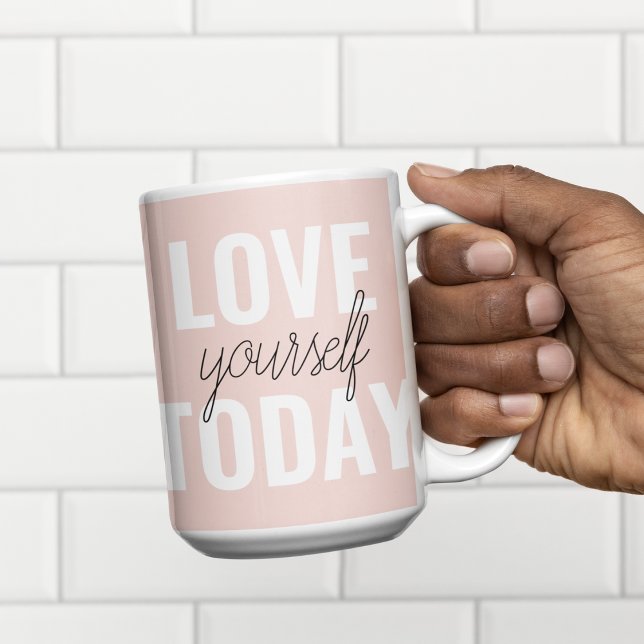  Positive Love Yourself Today Pastel Pink Quote  Two-Tone Coffee Mug (Creator Uploaded)