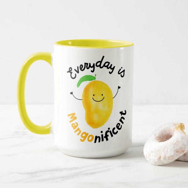 Positive Mango Pun - Everyday is Mangonificent Mug (With Donut)