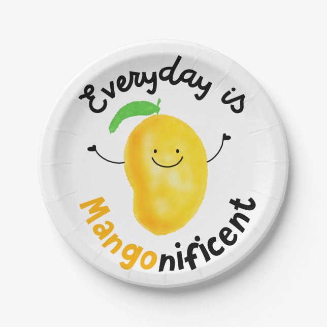 Positive Mango Pun - Everyday is Mangonificent Paper Plates (Front)