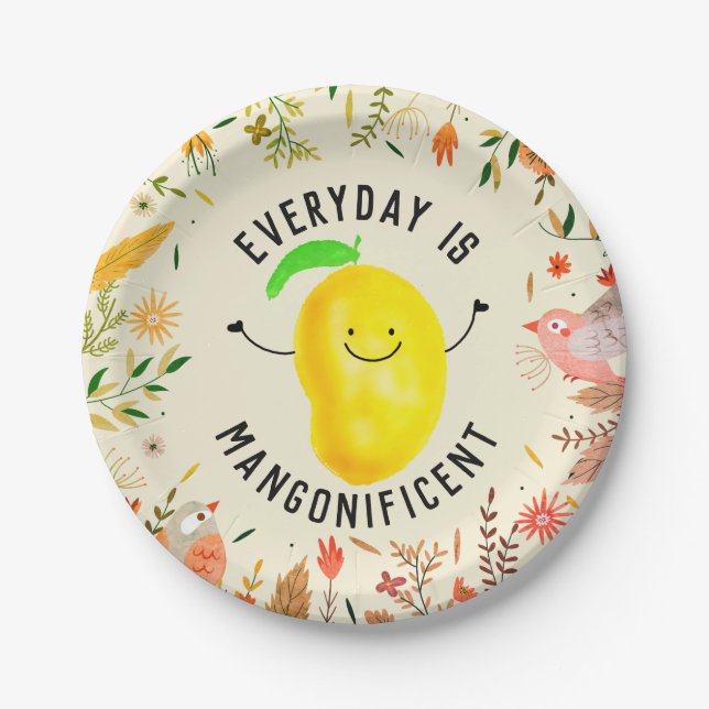 Positive Mango Pun - Everyday is Mangonificent Paper Plates (Front)