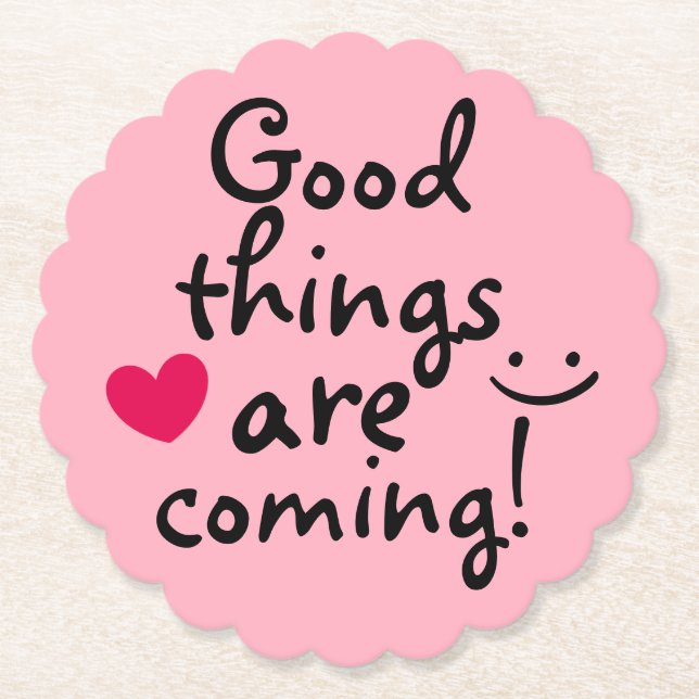 Positive Message Cute Pink Color Paper Coaster (Front)