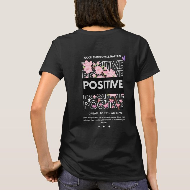 Positive Mindset Quote with Cherry Blossoms T-Shirt (Back)