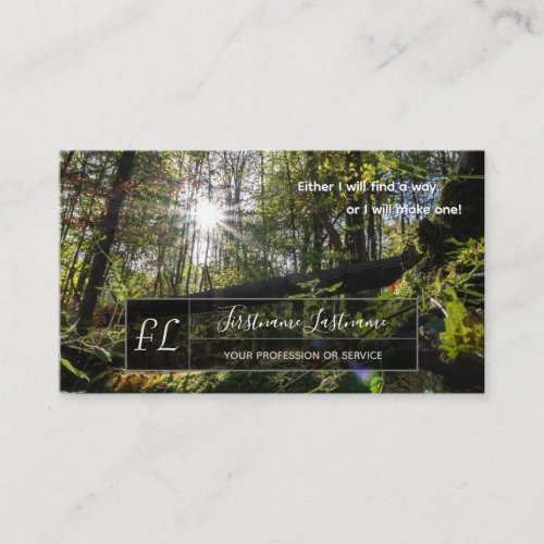 Positive motivational quote sunny forest trail business card