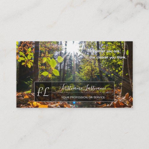 Positive motivational quote sunny forest trail business card