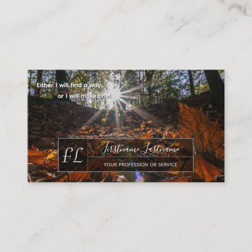 Positive motivational quote sunny forest trail business card