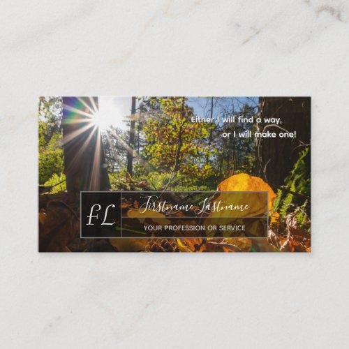 Positive motivational quote sunny forest trail business card