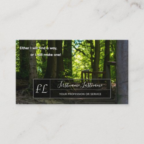 Positive motivational quote with forest trail business card