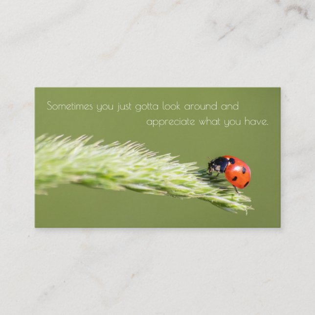 Positive motivational quote with little ladybug business card (Front)