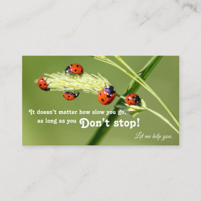 Positive motivational quote with little ladybugs business card (Front)