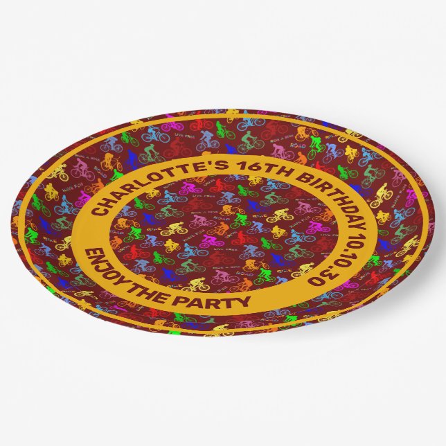 Positive Pattern Of Colorful Bicycle Riders Paper Plates (Angled)