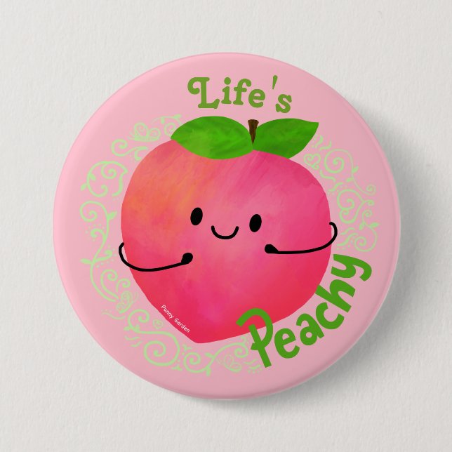Positive Peach Pun - Peachy Pinback Button (Front)