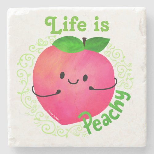 Positive Peach Pun _ Peachy Stone Coaster