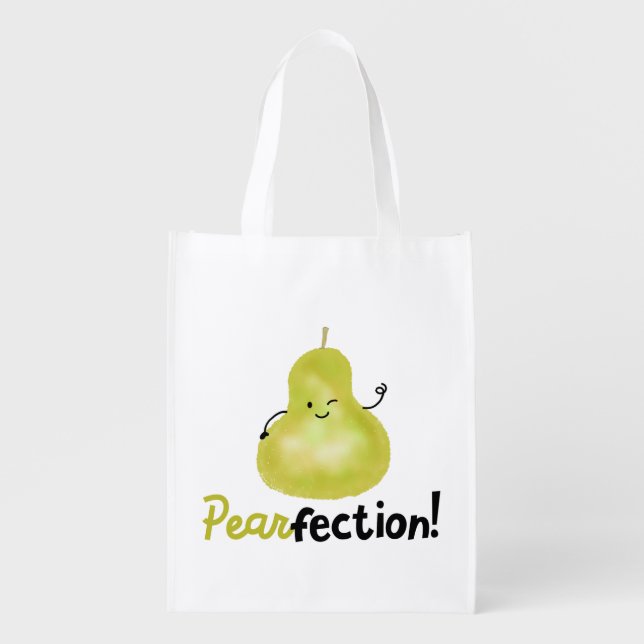 Positive Pear Pun - Pearfection Reusable Grocery Bag (Front)