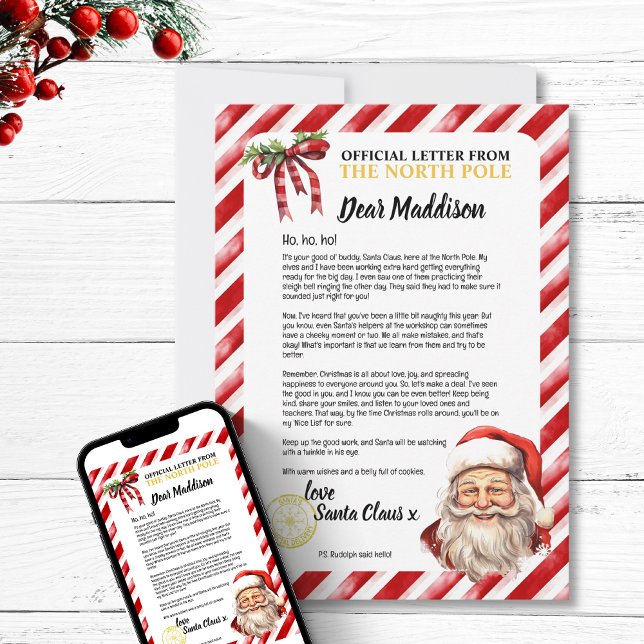 Positive Personalized Naughty Letter From Santa  Invitation (Positive Personalized Naughty Letter To Santa  magic north pole  workshop for kids children vintage)