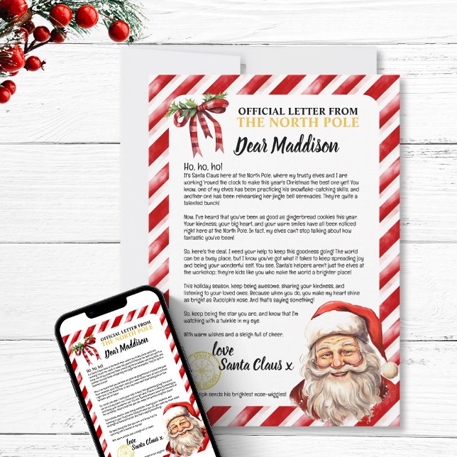 Positive Personalized Nice Kid Letter To Santa Fun Holiday Card (Personalized Nice Kid Letter To Santa Fun  Holiday festive north pole positive encouragement magic)