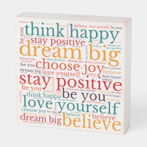 Positive Phrases WordArt Pattern Multicolor White Wooden Box Sign