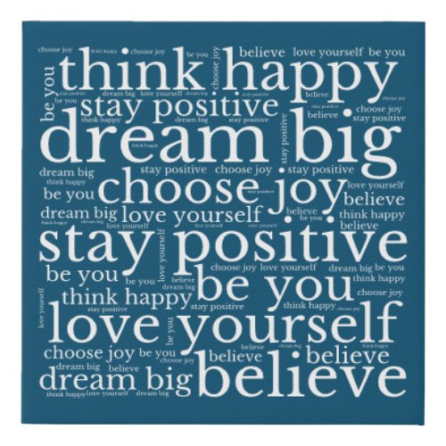 Positive Phrases WordArt Pattern White Turquoise Faux Canvas Print