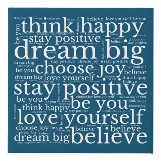 Positive Phrases WordArt Pattern White Turquoise Faux Canvas Print (Front)