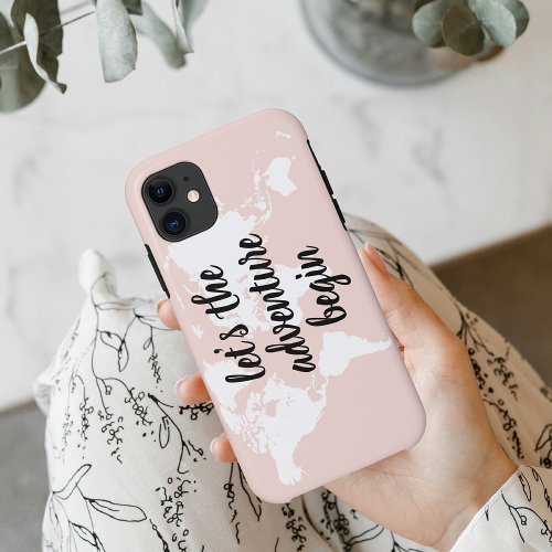 Positive Pink Lets The Adventure Begin World Map  iPhone 11 Case