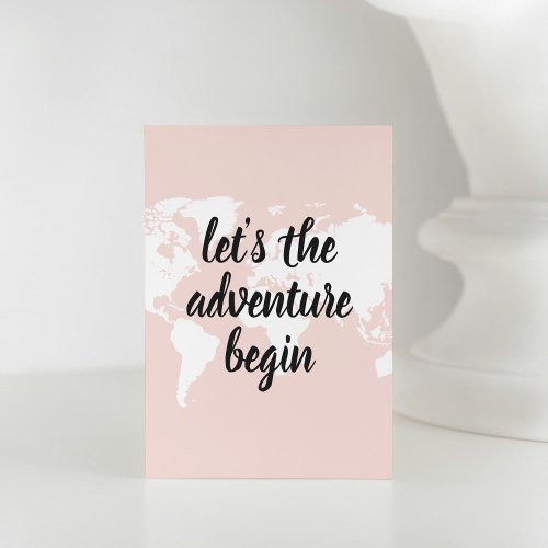 Positive Pink Lets The Adventure Begin World Map  Holiday Card