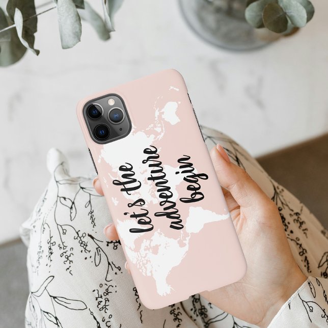 Positive Pink Let's The Adventure Begin World Map  iPhone Case (Creator Uploaded)