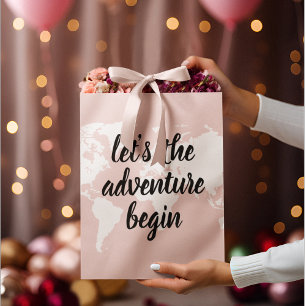 Positive Pink Let's The Adventure Begin World Map  Large Gift Bag
