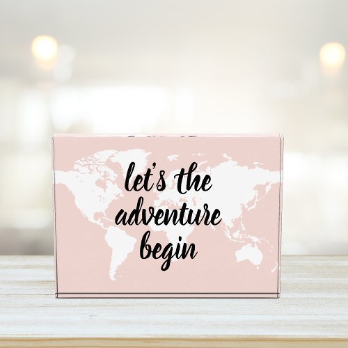 Positive Pink Lets The Adventure Begin World Map  Photo Block