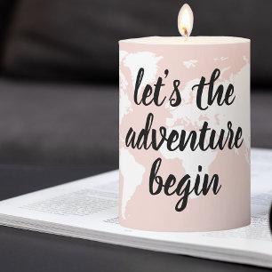 Positive Pink Let's The Adventure Begin World Map Pillar Candle