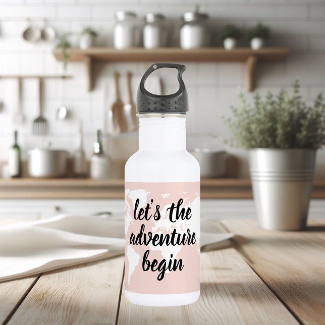Positive Pink Let's The Adventure Begin World Map  Stainless Steel Water Bottle (Creator Uploaded)