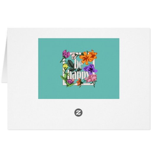 Positive quote Be Happy and garden flowers (Back Horizontal)