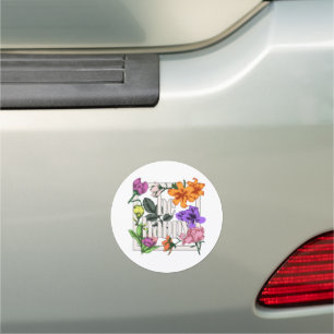 Positive quote Be Happy and garden flowers Car Magnet