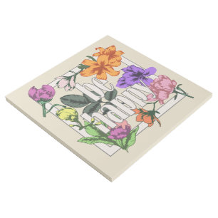 Positive quote Be Happy and garden flowers Gallery Wrap
