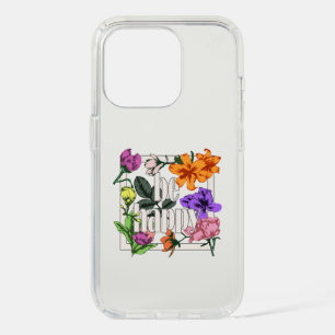Positive quote Be Happy and garden flowers iPhone 15 Pro Case