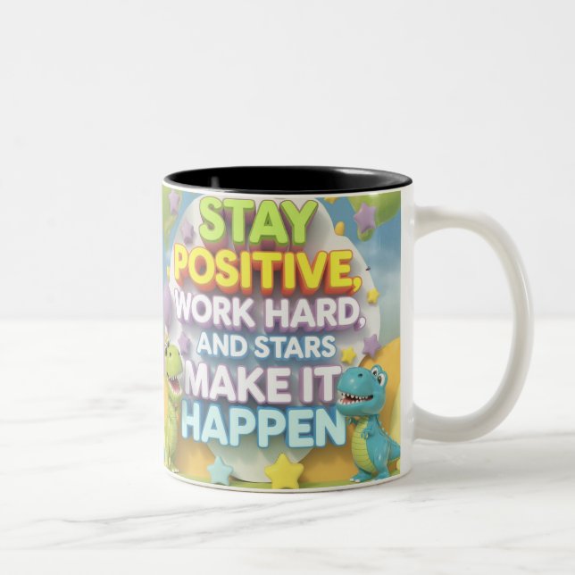 positive quote - dinosaur theme Two-Tone coffee mug (Right)