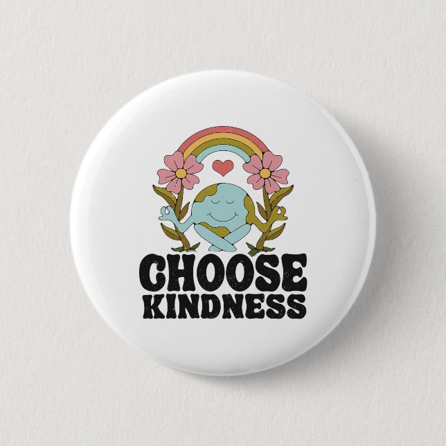 Positive Rainbow Peace Hippie Choose Kindness Eart Button (Front)
